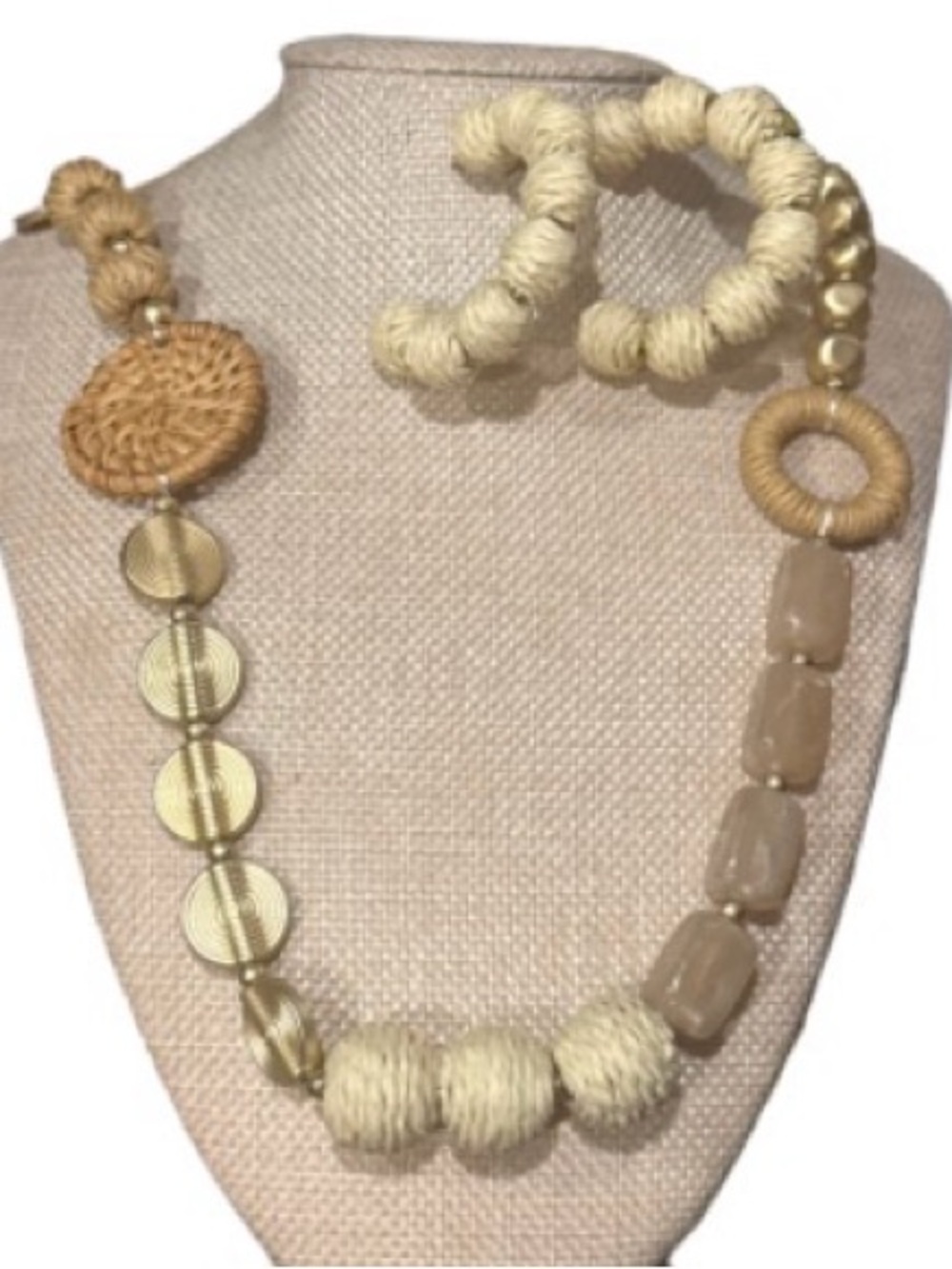 Plunder design September posse   natural fiber and bead necklace and earring set